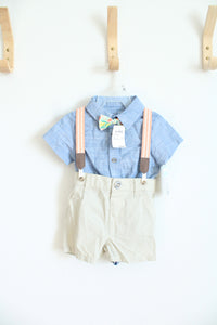 NEW Cat & Jack Blue Chambray Button Down Shirt & Khaki Short Set | 6-9 MO