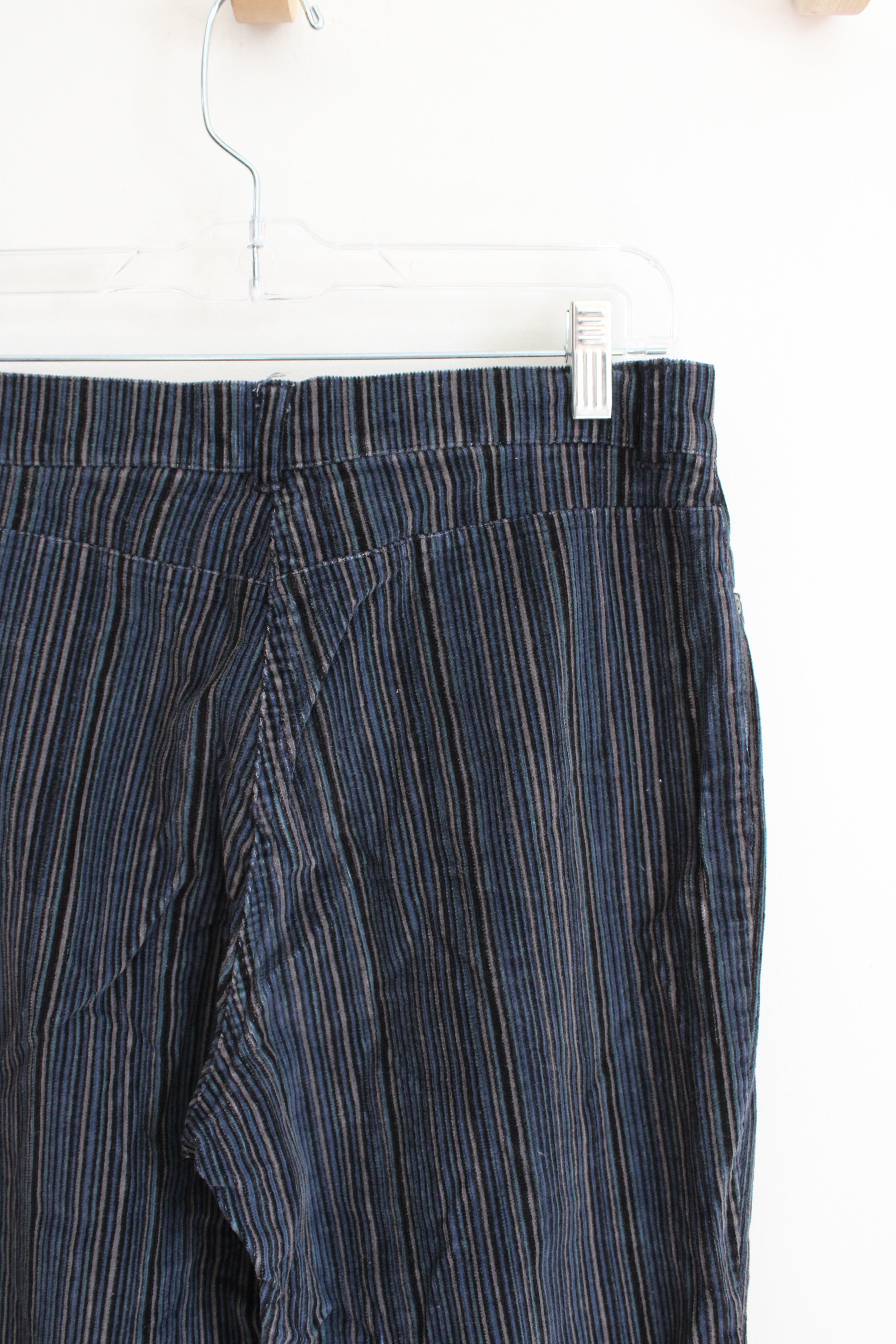 Jones Wear Sport Stretch Blue Gray & Black Striped Corduroy Pants | 6