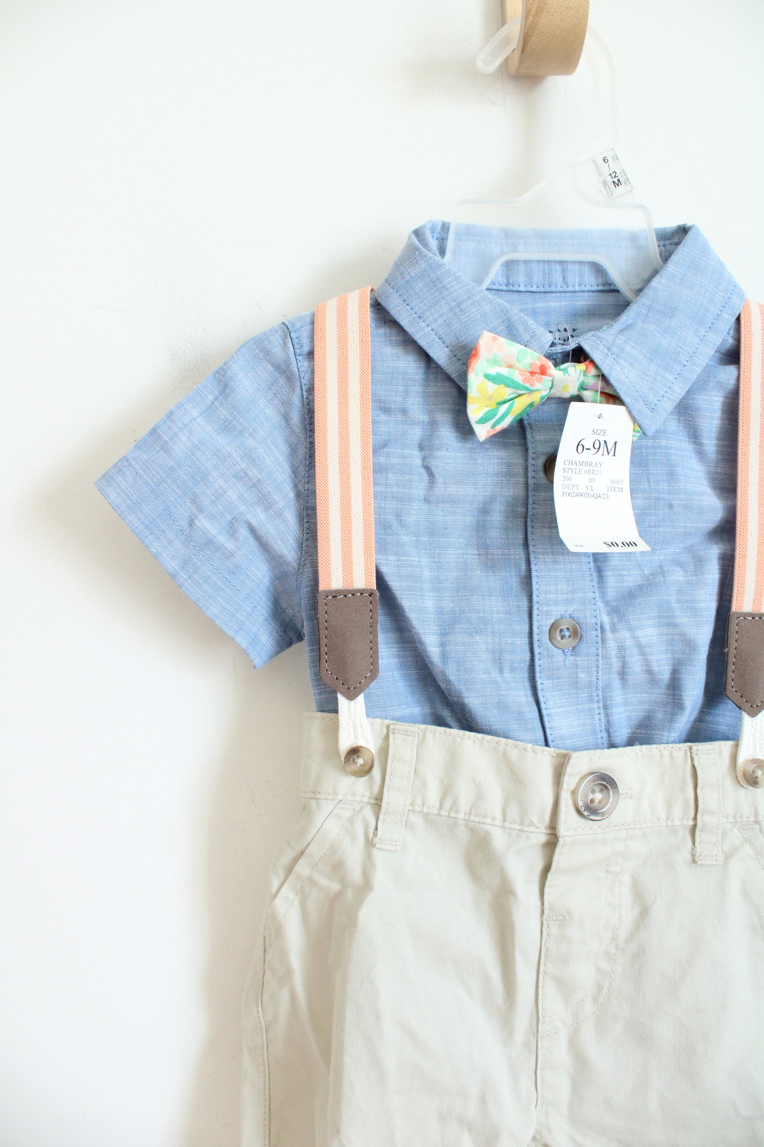 NEW Cat & Jack Blue Chambray Button Down Shirt & Khaki Short Set | 6-9 MO