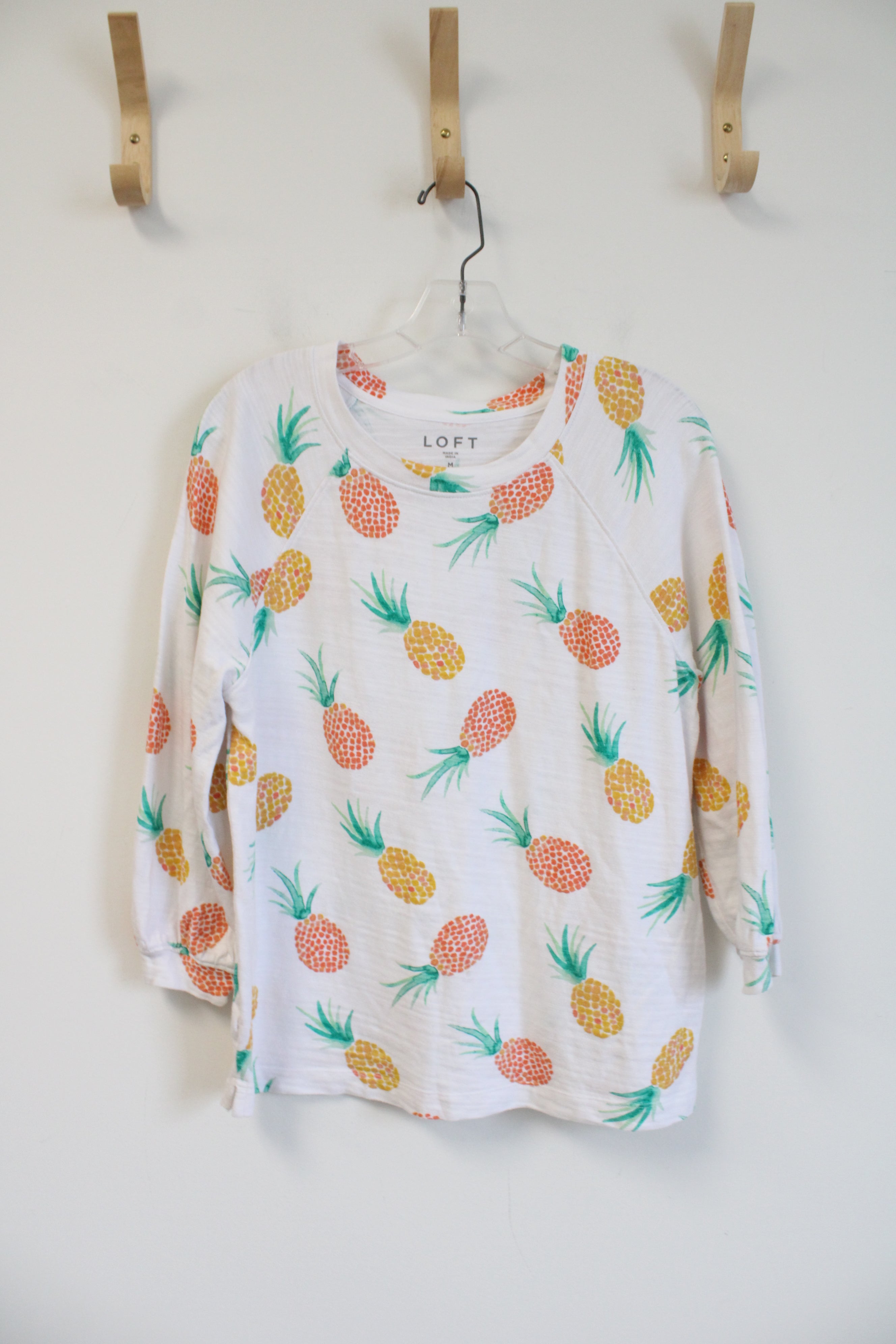 LOFT White Pineapple Cotton Long Sleeved Top | M