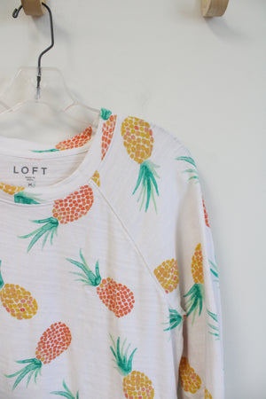 LOFT White Pineapple Cotton Long Sleeved Top | M