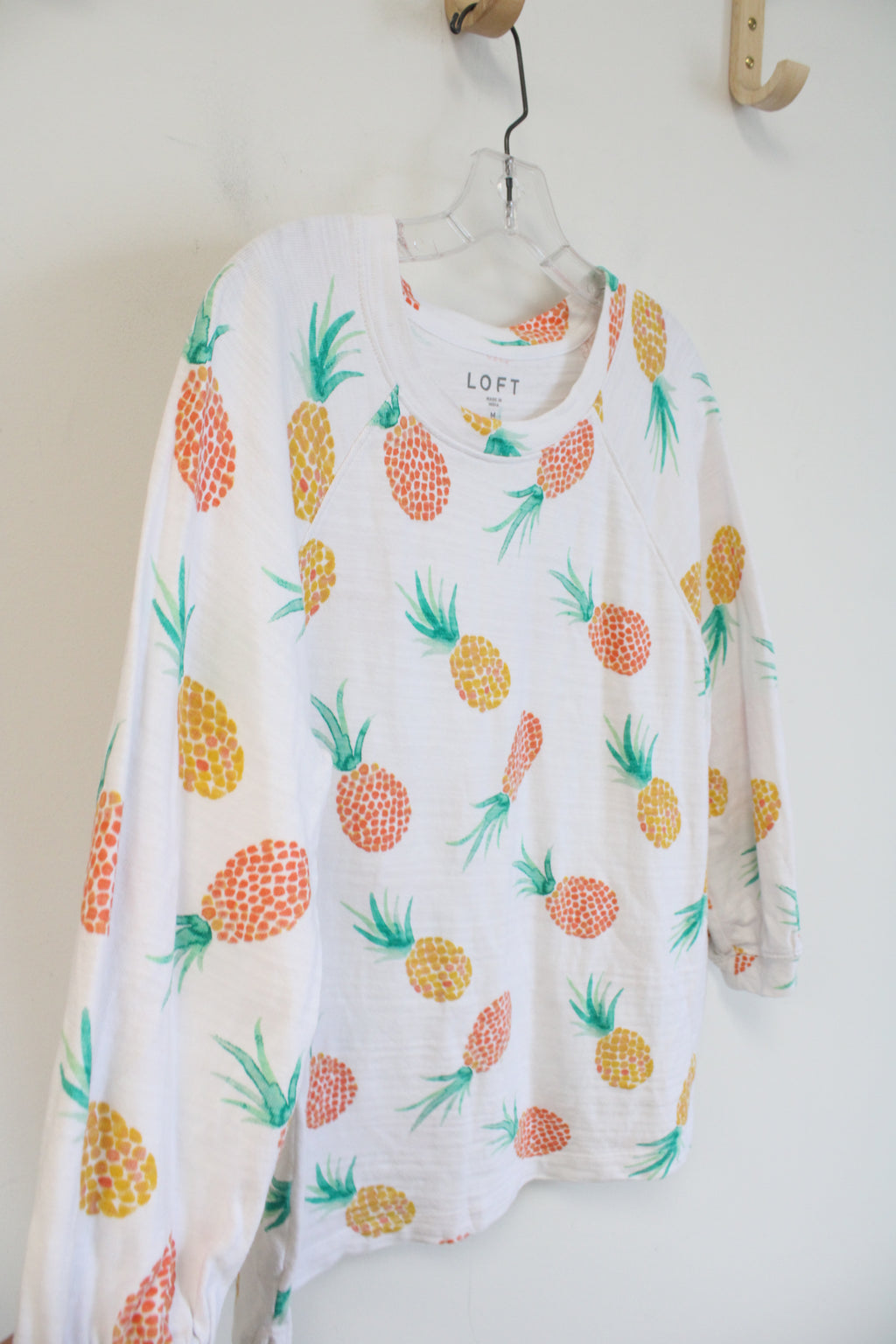 LOFT White Pineapple Cotton Long Sleeved Top | M