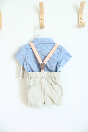 NEW Cat & Jack Blue Chambray Button Down Shirt & Khaki Short Set | 6-9 MO