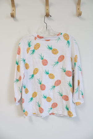 LOFT White Pineapple Cotton Long Sleeved Top | M