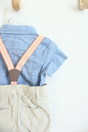 NEW Cat & Jack Blue Chambray Button Down Shirt & Khaki Short Set | 6-9 MO