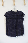 Sweet Wanderer Navy & Pink Dotted Flutter Sleeve Top | M