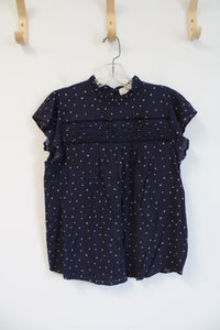 Sweet Wanderer Navy & Pink Dotted Flutter Sleeve Top | M