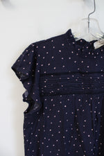 Sweet Wanderer Navy & Pink Dotted Flutter Sleeve Top | M