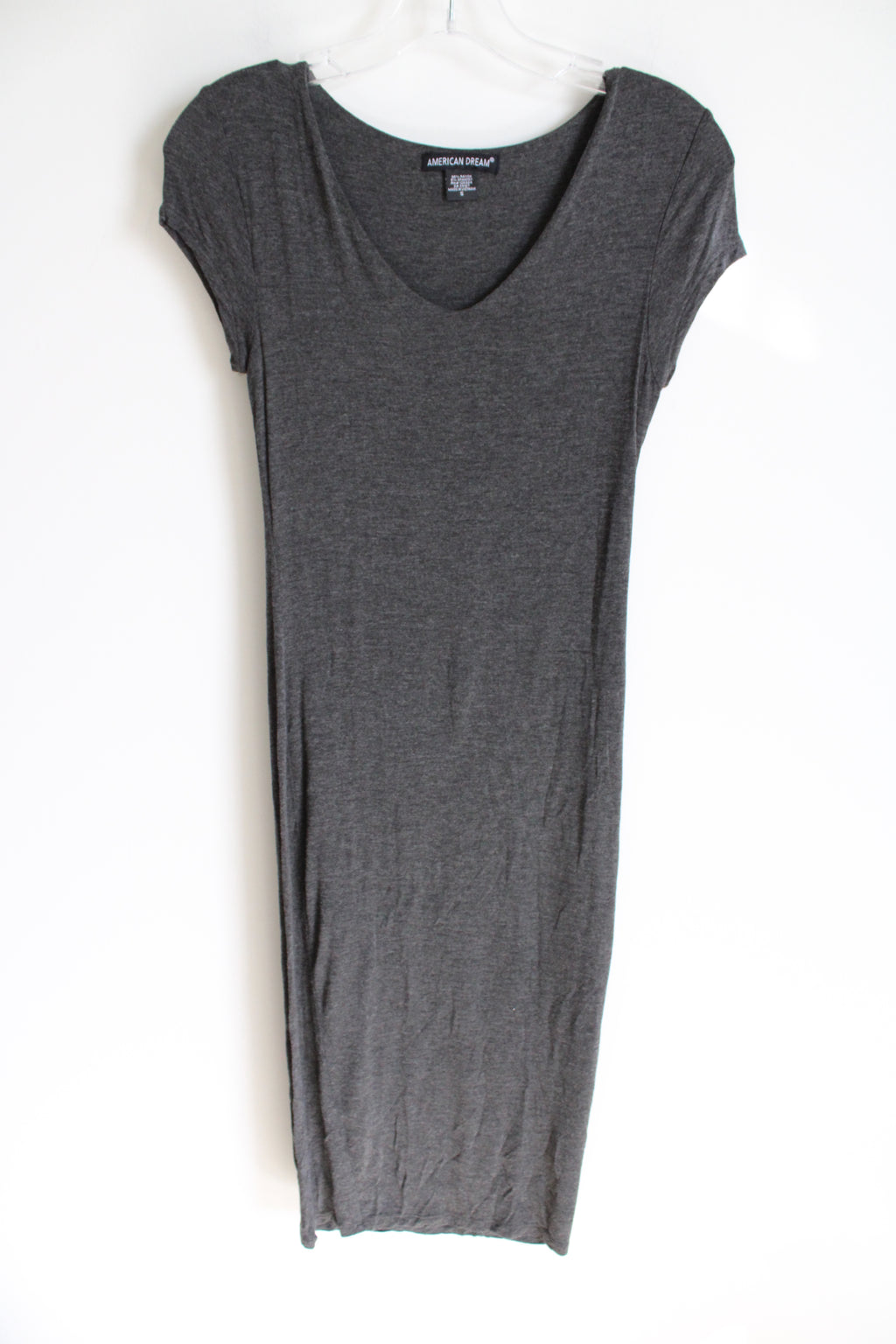 American Dream Gray Fitted Midi T-Shirt Dress | S