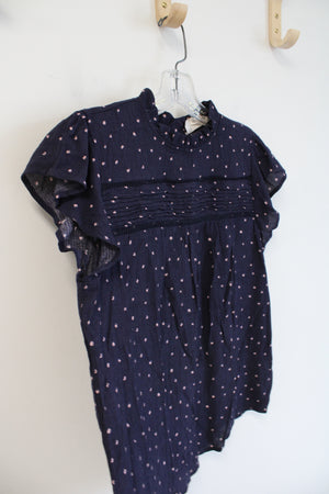 Sweet Wanderer Navy & Pink Dotted Flutter Sleeve Top | M