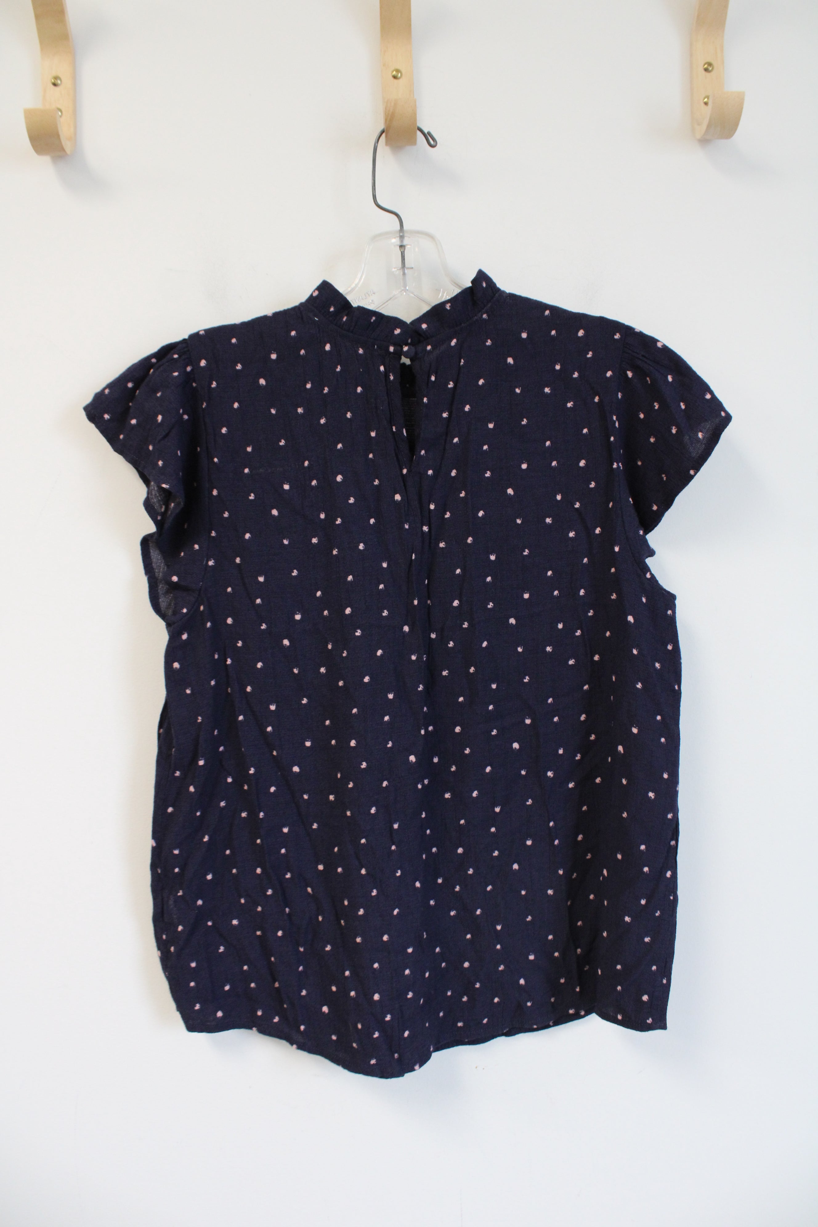 Sweet Wanderer Navy & Pink Dotted Flutter Sleeve Top | M