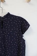 Sweet Wanderer Navy & Pink Dotted Flutter Sleeve Top | M