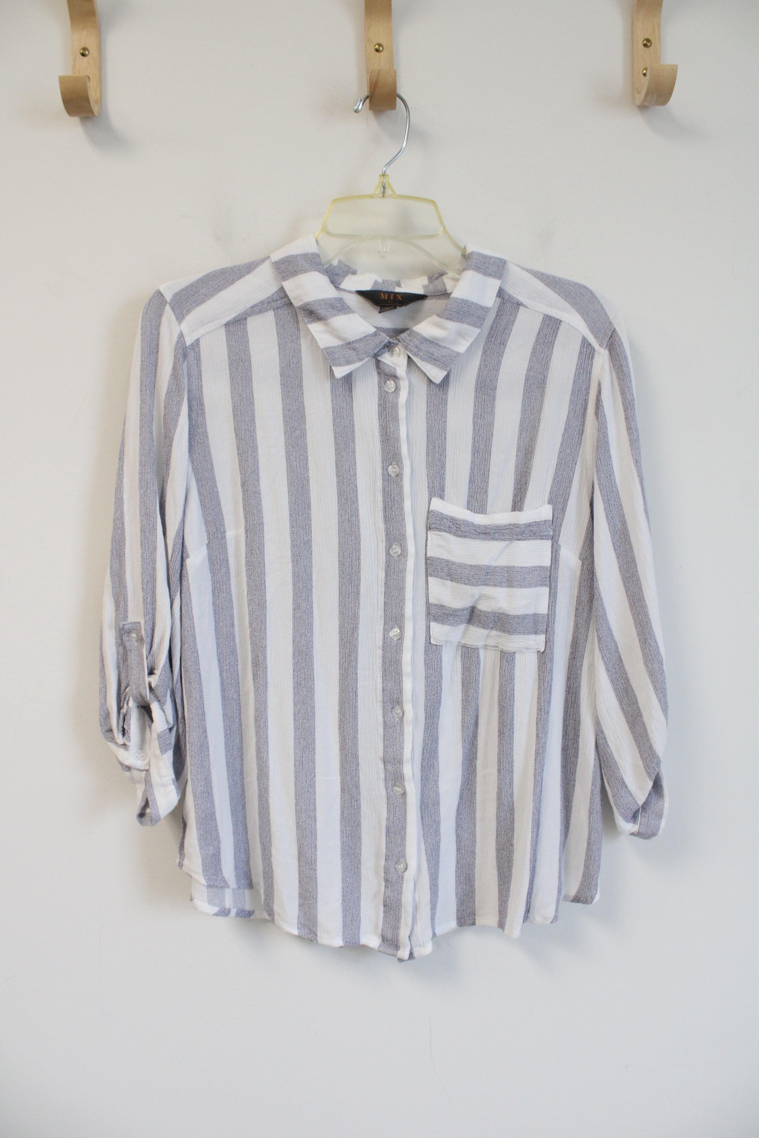 Mix Blue & White Striped Button Down Top | XL