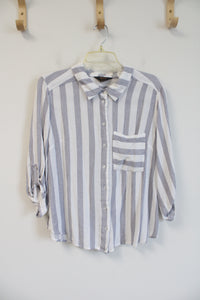 Mix Blue & White Striped Button Down Top | XL