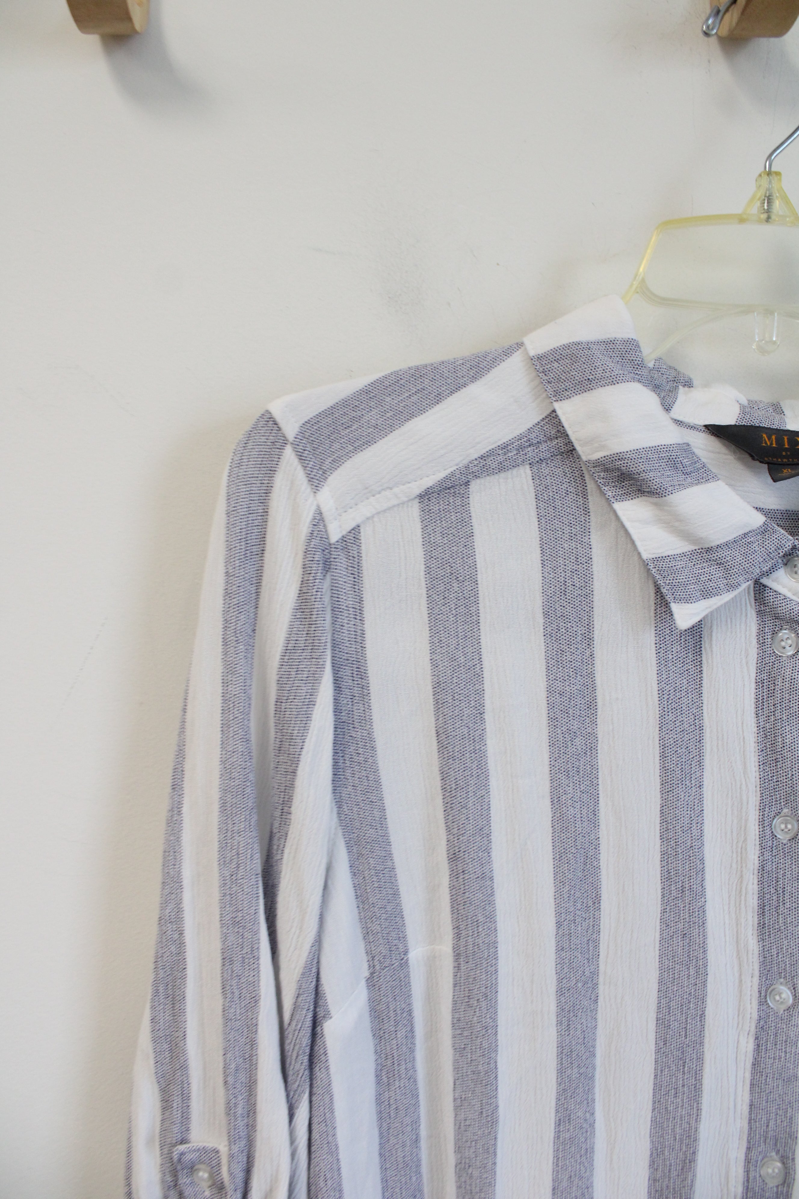 Mix Blue & White Striped Button Down Top | XL