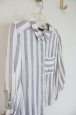 Mix Blue & White Striped Button Down Top | XL