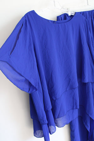 Cobalt Blue Chiffon 2 Piece Top & Pant Set | XXL