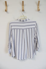 Mix Blue & White Striped Button Down Top | XL