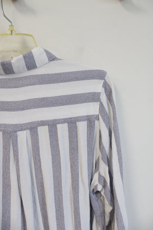 Mix Blue & White Striped Button Down Top | XL