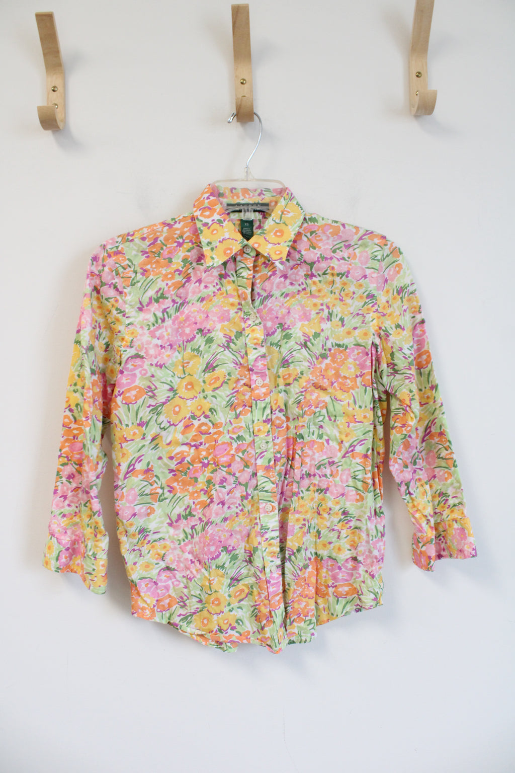 Ralph Lauren Pink Orange & Green Floral Button Down Top | XS