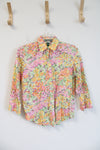 Ralph Lauren Pink Orange & Green Floral Button Down Top | XS