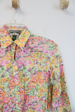 Ralph Lauren Pink Orange & Green Floral Button Down Top | XS