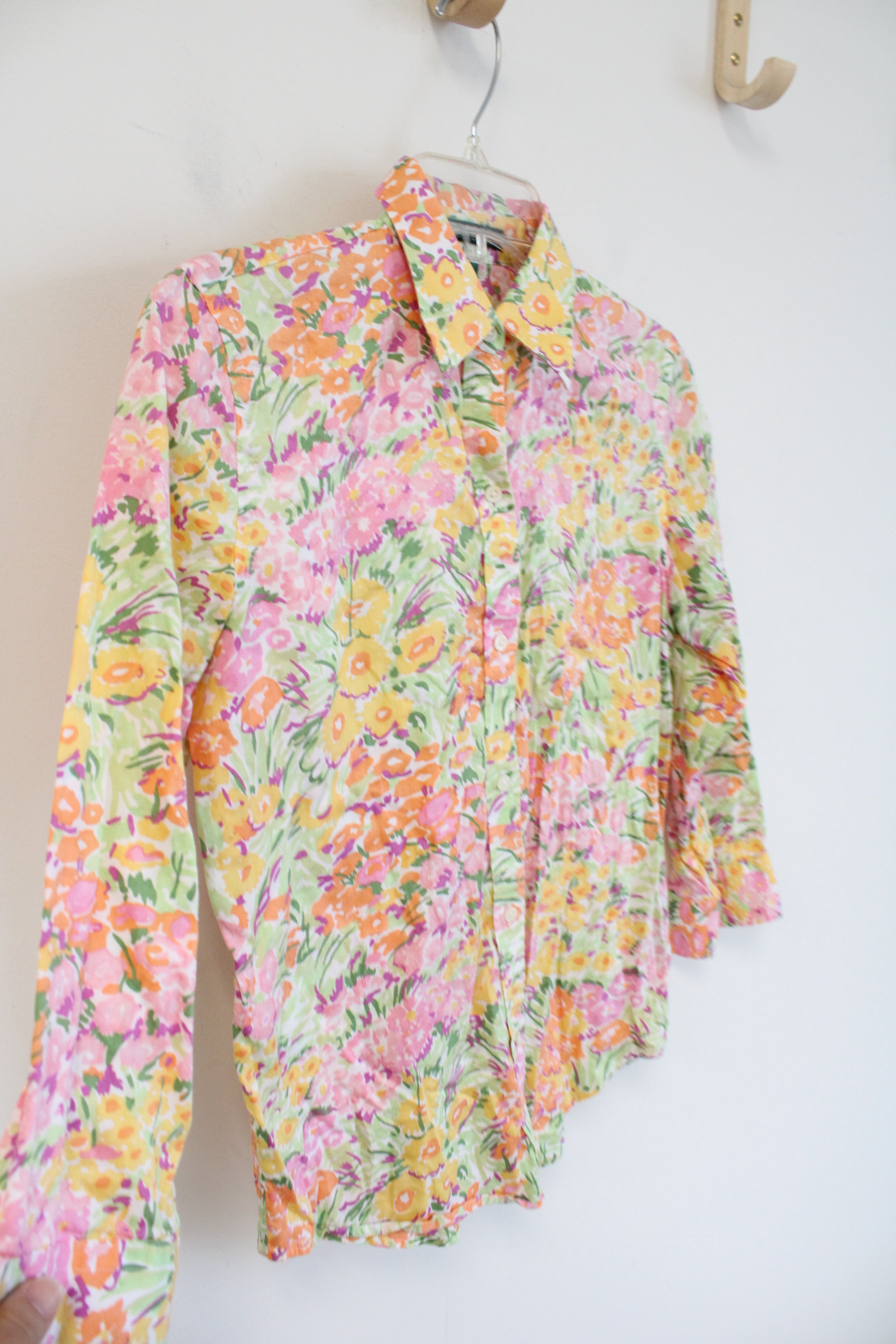 Ralph Lauren Pink Orange & Green Floral Button Down Top | XS