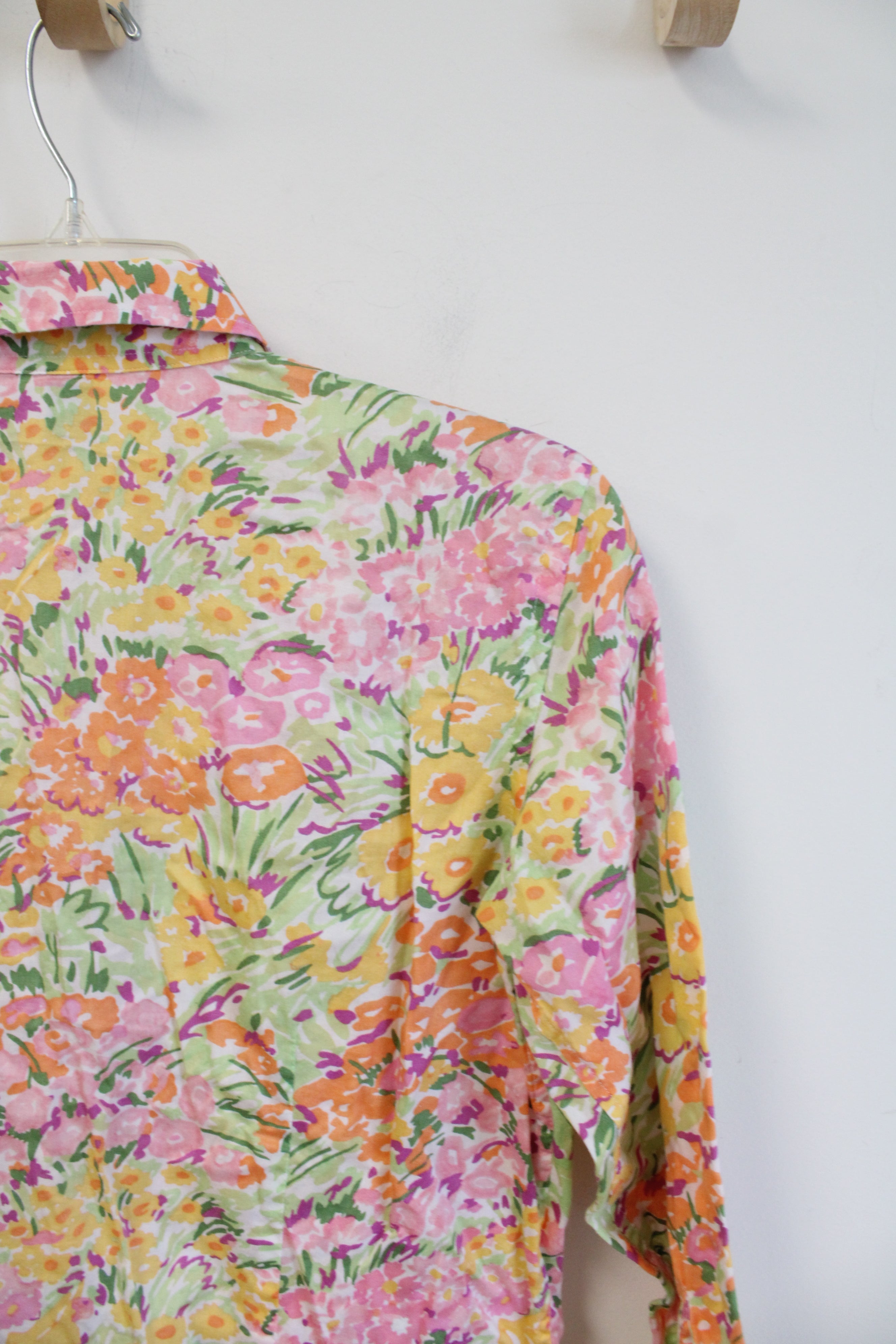 Ralph Lauren Pink Orange & Green Floral Button Down Top | XS