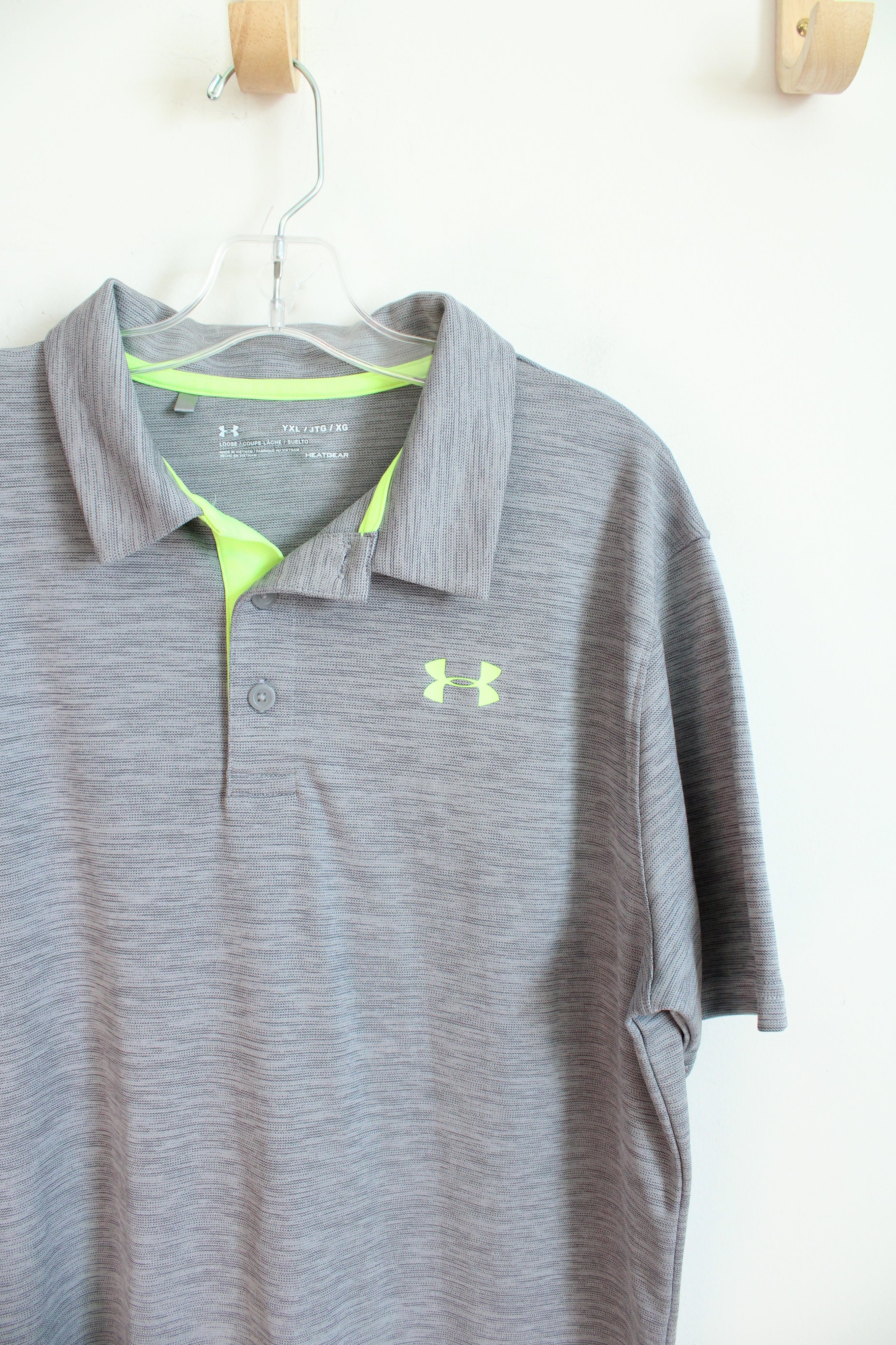 Under Armour Gray & Green Polo Shirt | Youth XL (18/20)