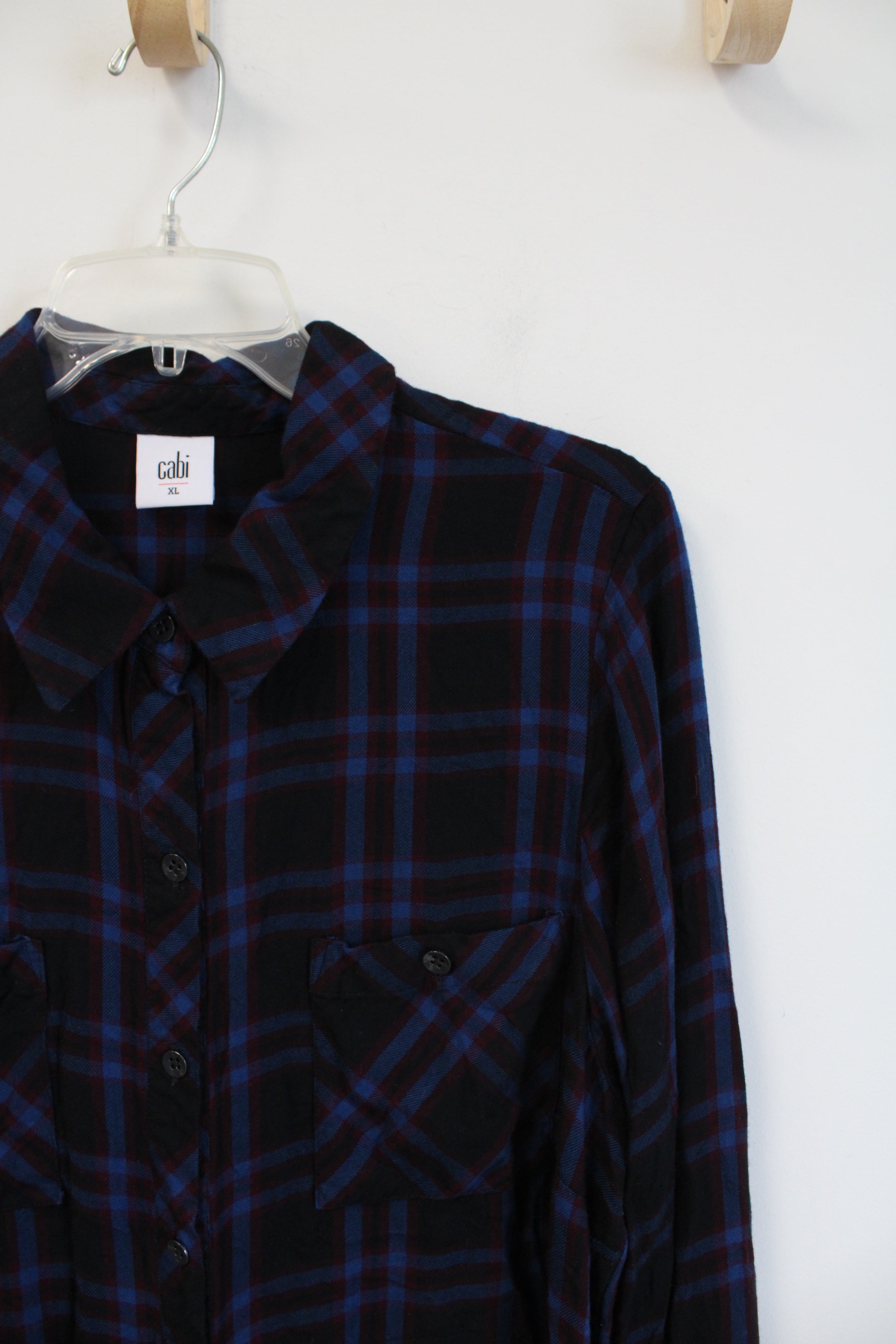 Cabi Blue Black & Red Plaid Soft Button Down Top | XL