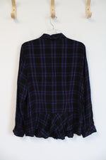 Cabi Blue Black & Red Plaid Soft Button Down Top | XL