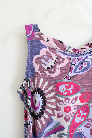 MSK Pink Purple Floral Patterned Dress | M Petite