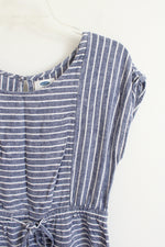 Old Navy Blue & White Striped Tied Linen Blend Dress | S Petite