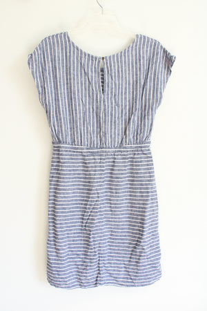 Old Navy Blue & White Striped Tied Linen Blend Dress | S Petite