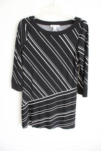 White House Black Market Black & White Striped Long Sleeved Dress | S