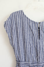 Old Navy Blue & White Striped Tied Linen Blend Dress | S Petite