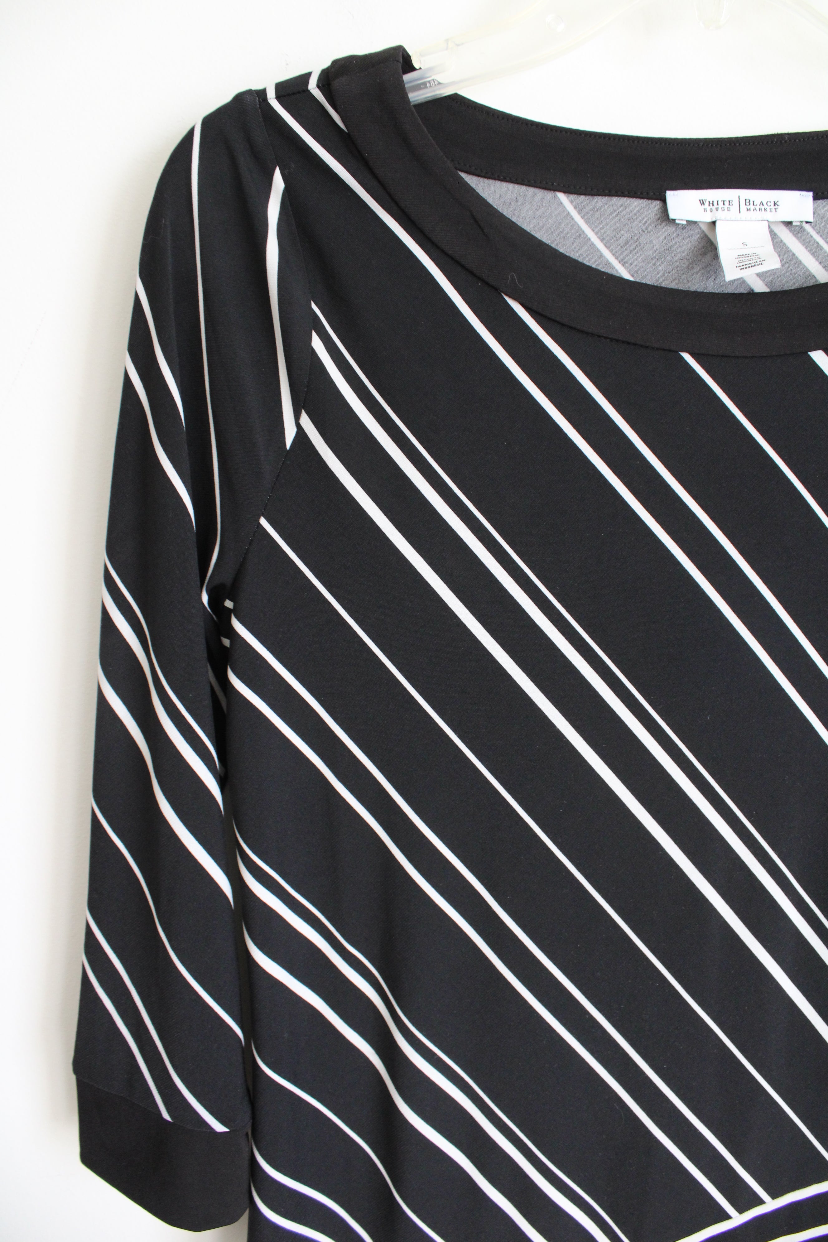 White House Black Market Black & White Striped Long Sleeved Dress | S