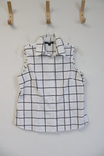 Chadwicks Black & White Plaid Button Down Collared Sleeveless Top | 14 Petite