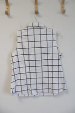 Chadwicks Black & White Plaid Button Down Collared Sleeveless Top | 14 Petite