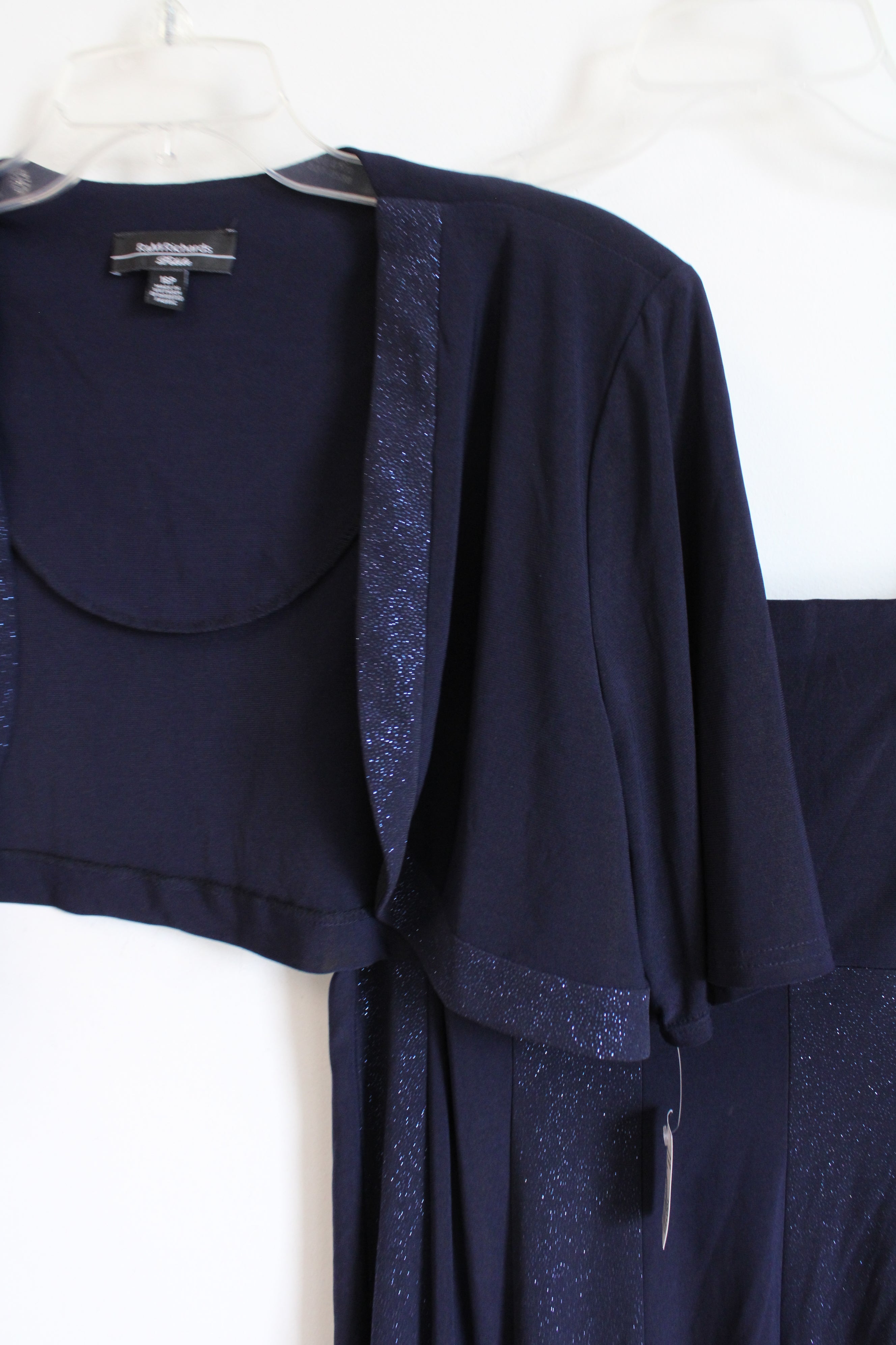 NEW R&M Richards Dark Midnight Blue Shimmer Dress & Shrug Set | 16 Petite