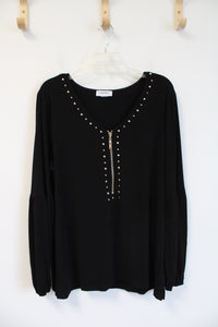 Carmen Marc Valvo Black Quarter Zip Long Sleeved Top | XL