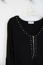 Carmen Marc Valvo Black Quarter Zip Long Sleeved Top | XL