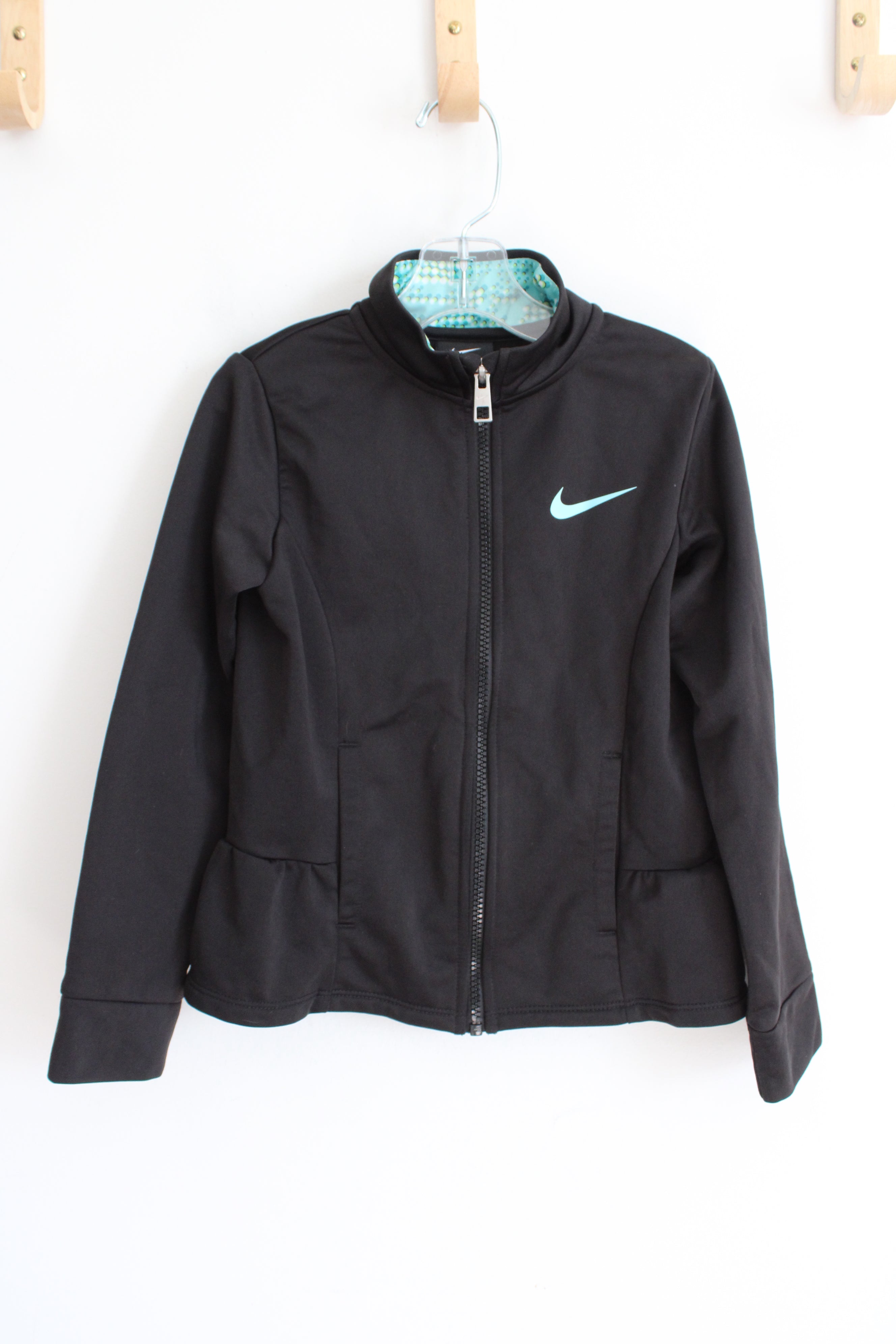 Nike Black & Teal Ruffled Back Athletic Jacket | Youth 6