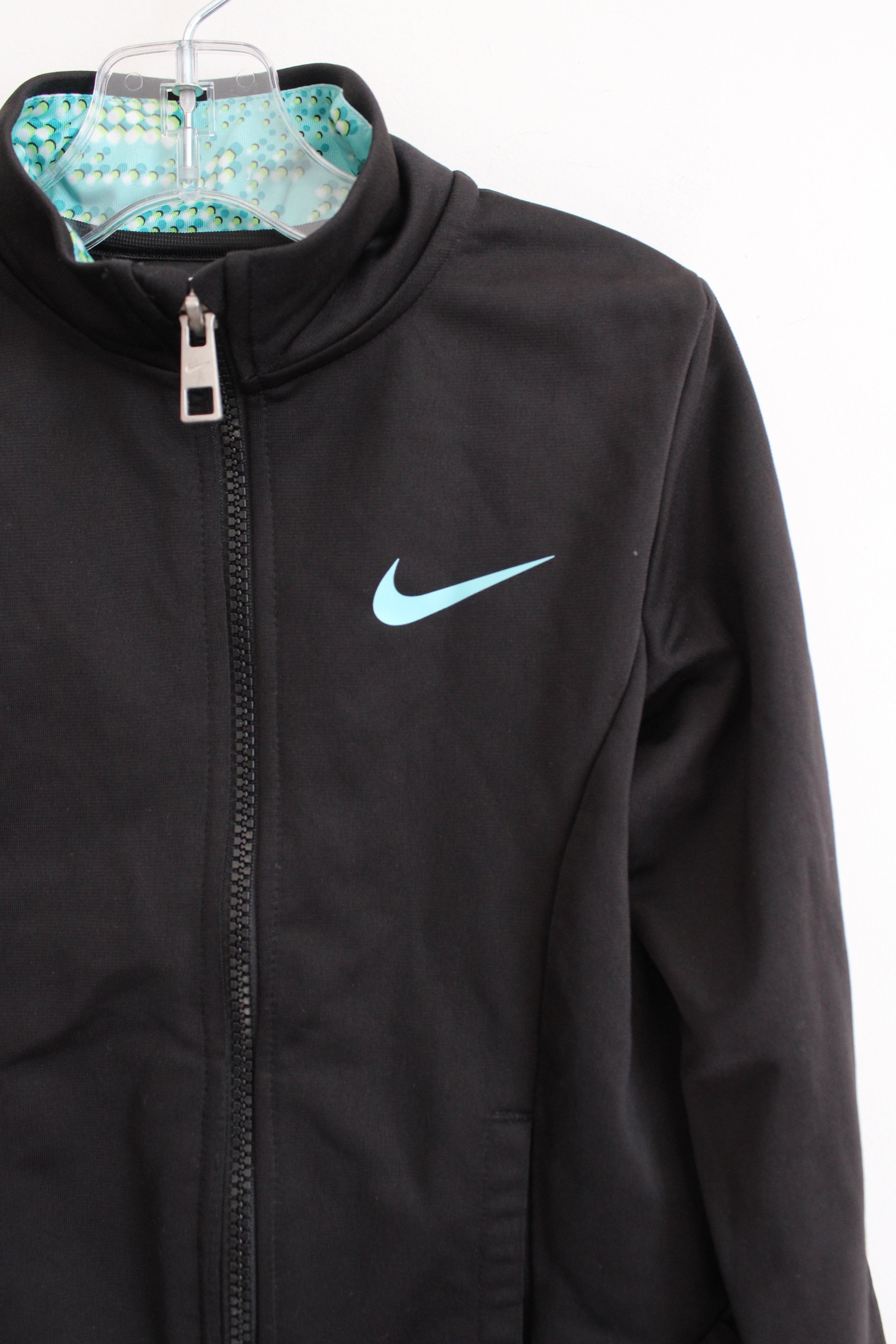 Nike Black & Teal Ruffled Back Athletic Jacket | Youth 6