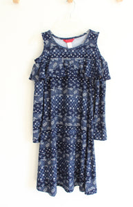 1st Kiss Girls Blue & White Cold Shoulder Long Sleeved Dress | Youth 14/16