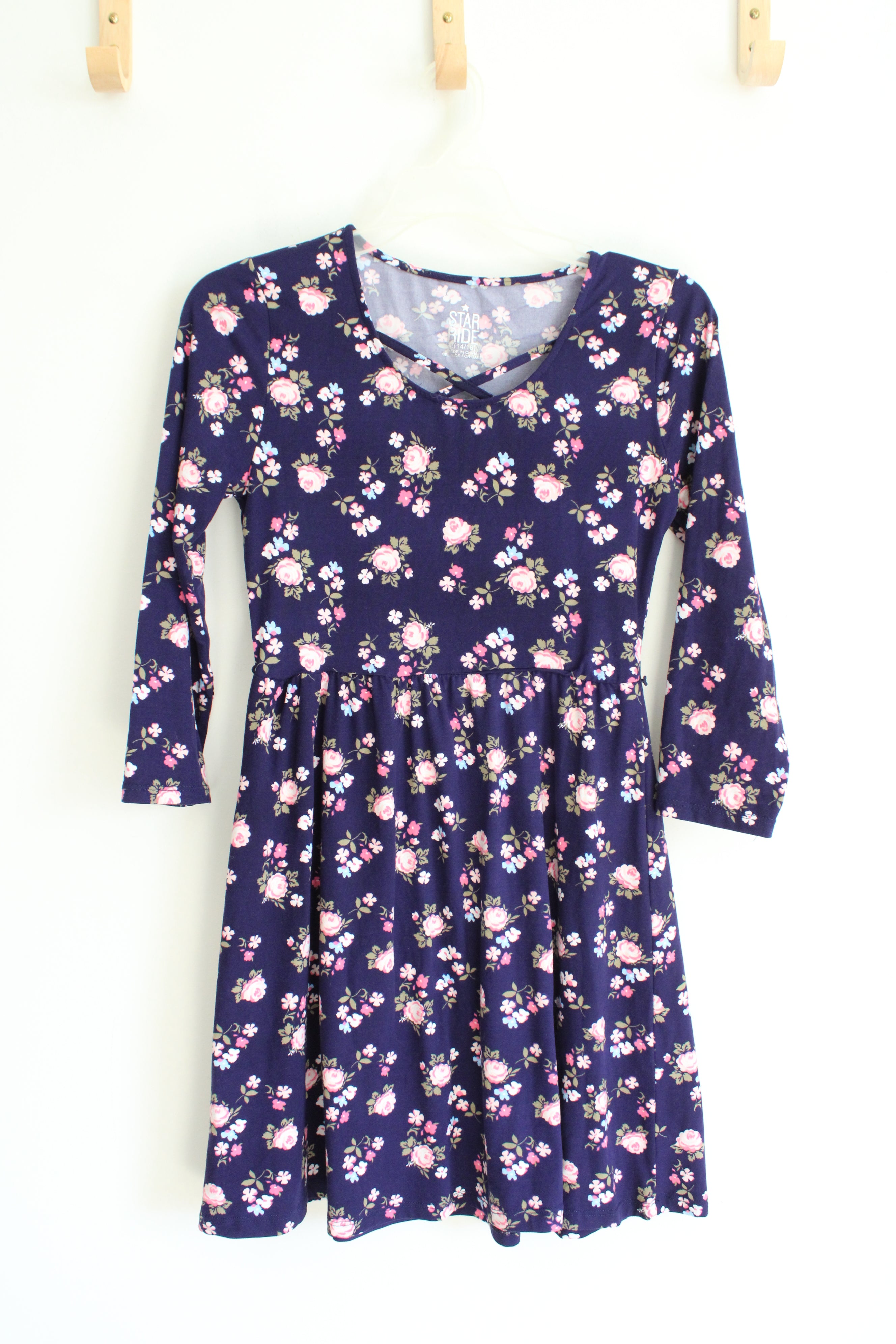 Star Ride Purple Pink Floral Long Sleeved Dress | Youth L (14/16)