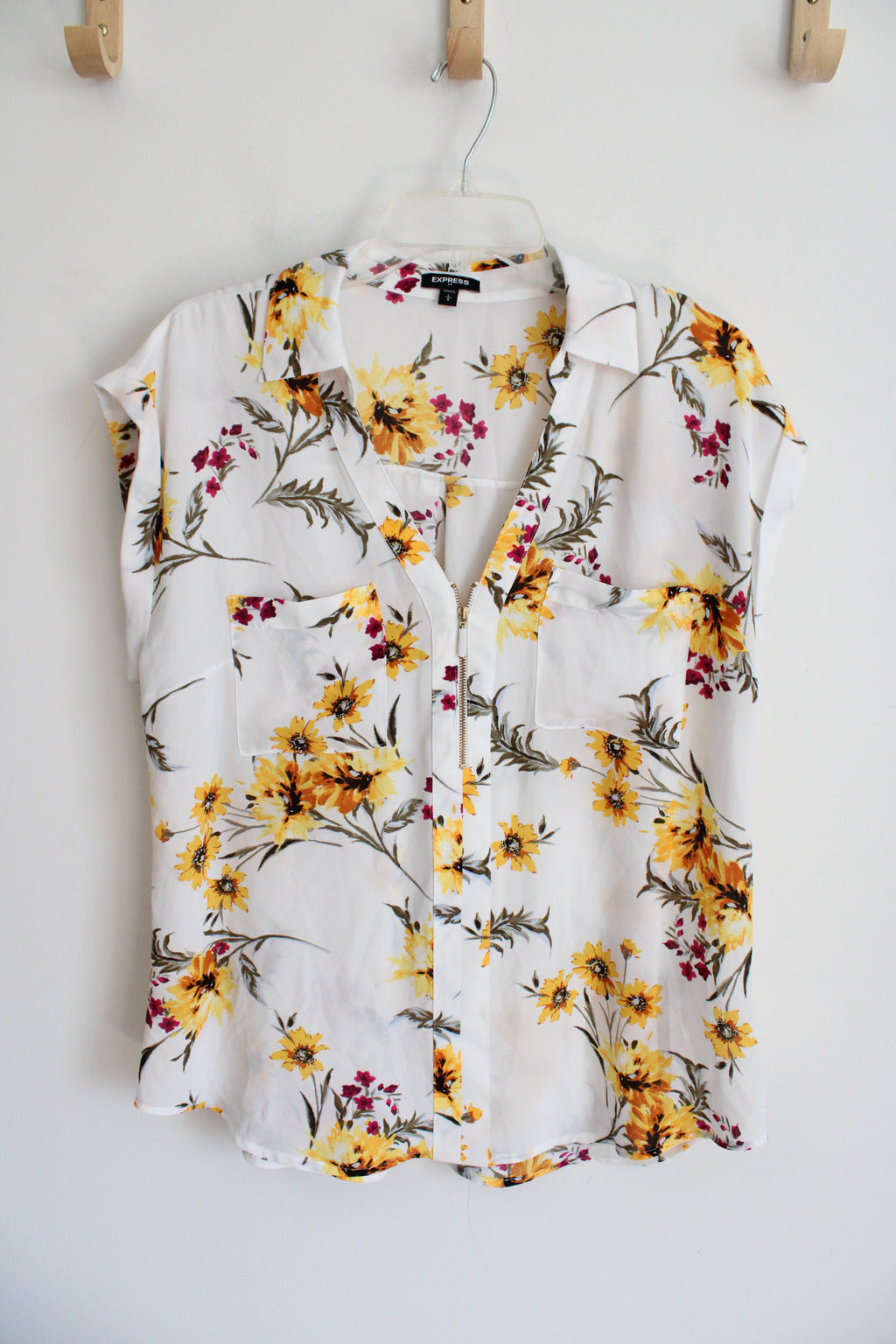 Express White Yellow Floral Blouse | L