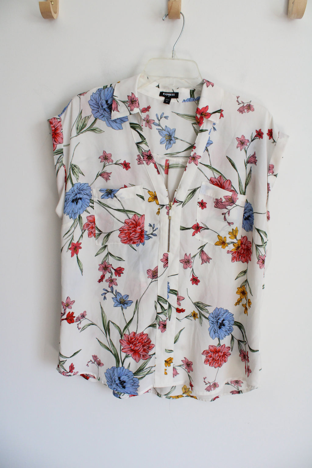 Express White Pink Blue Floral Blouse | L