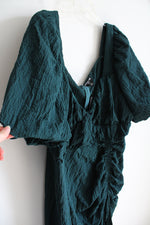 NEW Pretty Little Thing Evergreen Puff Sleeve Side Slit Midi Dress | 24