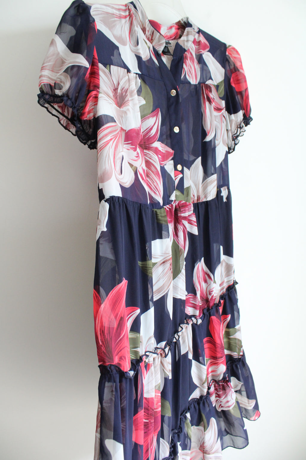 Kate & Lily Navy Blue Tiered Floral Chiffon Dress | 8